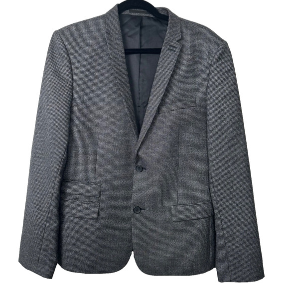 The Kooples Mens Wool Herringbone Long Sleeve Blazer Coat Gray Size 48 Lined - Picture 1 of 9